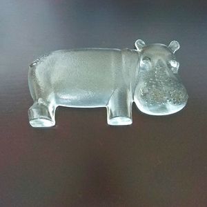 Solid Glass Hippopotamus Large Hippo Paper Weight Decor